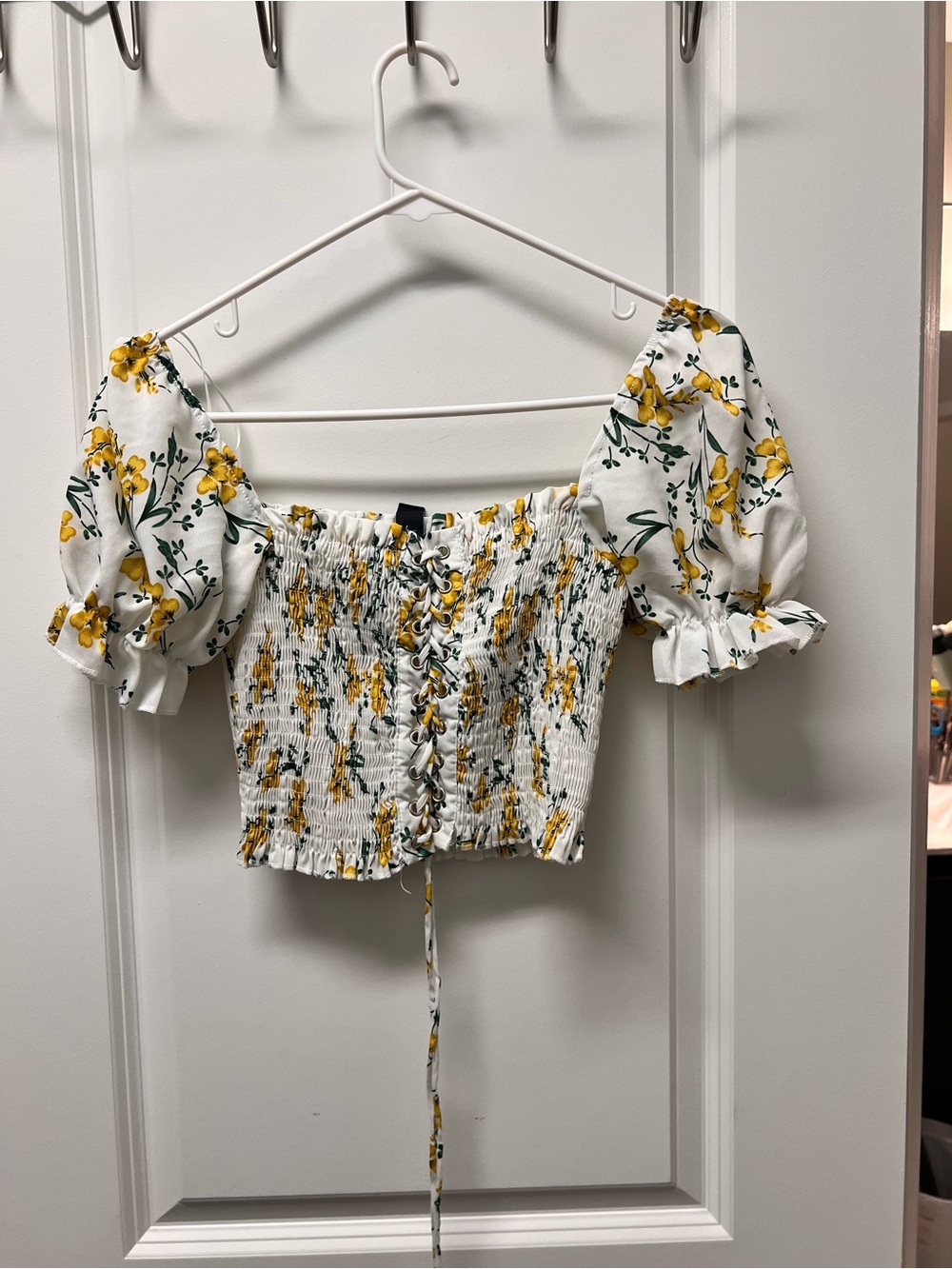 Windsor White Crop Top with Yellow Floral Print